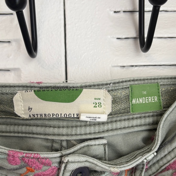 Anthropologie Y2K Style Floral Embroidered Cargo Pants Gray Pink Chic ✨ - Picture 5 of 14